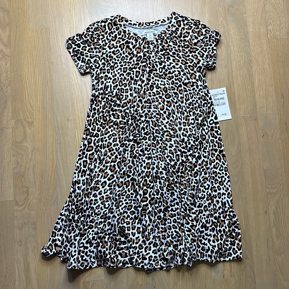 Nordstrom Leopard Print Swing Dress Girls Size M 8/10